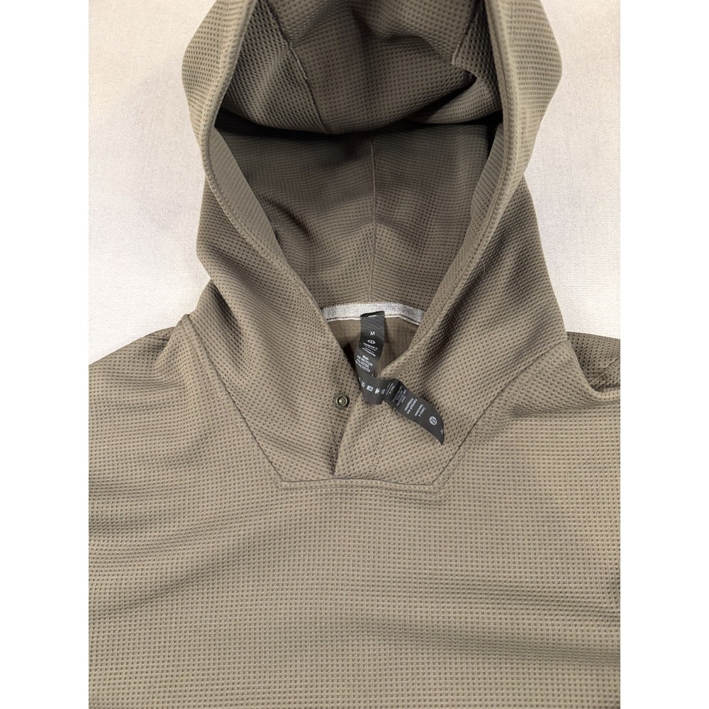 LULULEMON Shift Stitch Hoodie Mens Medium Green Waffle Knit Pullover Performance - Picture 2 of 11